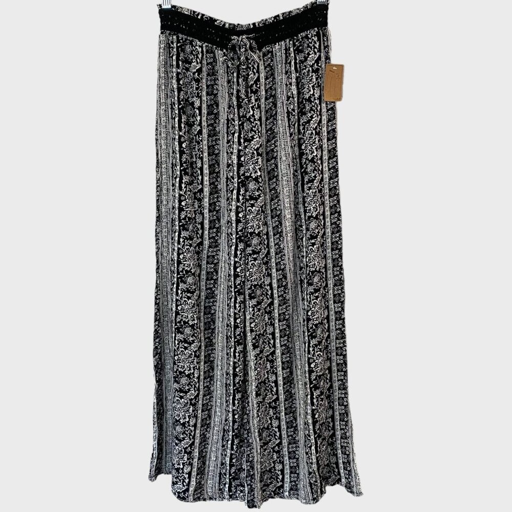 Mudd Floral Paradise Pant Black & White Women's Medium High-Waisted Wide-Leg New
